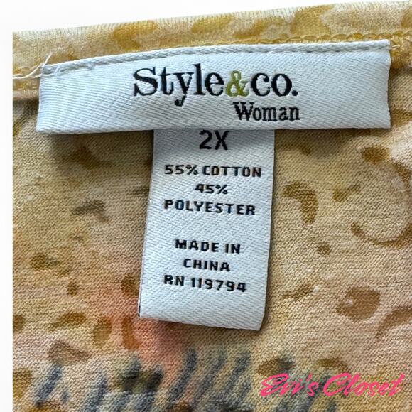 Style & Co Women's Floral & Butterflies Pink Orange With Pink Rhine Stones Sz 2x - Picture 5 of 7